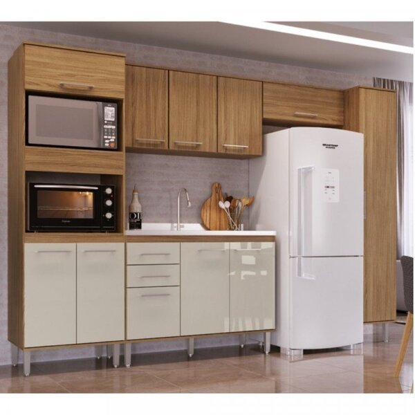 Cozinha Compacta 5 Peças Com 1 Balcão, 2 Armários Aéreos E 2