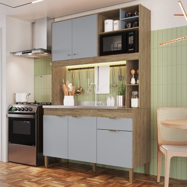Cozinha Compacta 5 Portas 1 Gaveta Wood/griseo