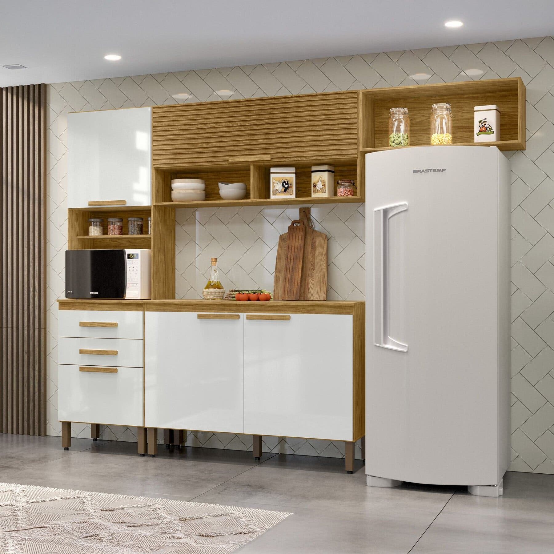 Cozinha Compacta 5 Portas 2 Gavetas Sara Marrom/marrocos/off White