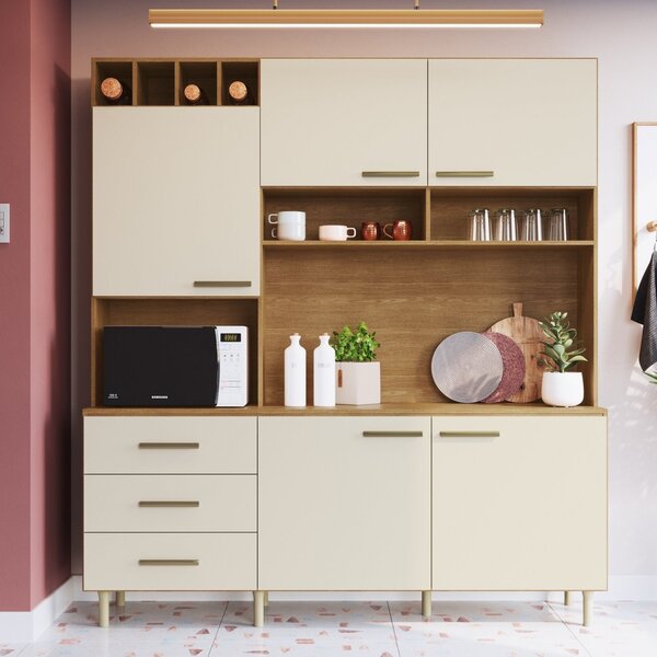 Cozinha Compacta 5 Portas 3 Gavetas 1 Nicho Para Forno Moniqu