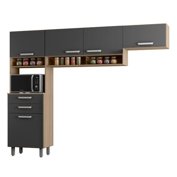 Cozinha Compacta 5 Portas Sydney Carvalho Grafite