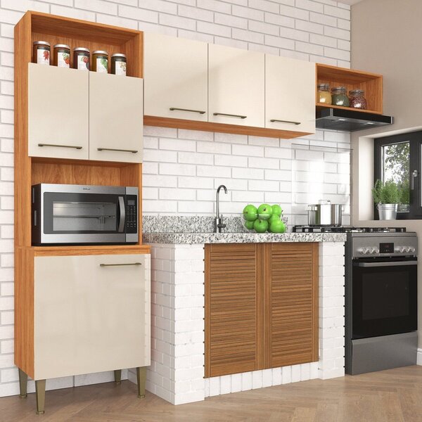Cozinha Compacta 6 Portas 198cm X 240cm Malu Cinamomo / Off W