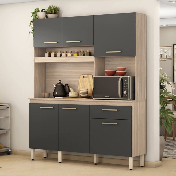 Cozinha Compacta 6 Portas 1 Gaveta Alamo  Avena/grafito