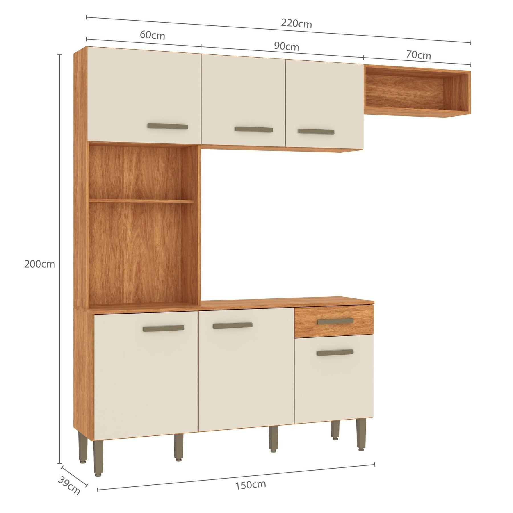 nina☀️　机のみ Cozinha Compacta 6 Portas 1 Gaveta Com Nichos Nina Cinamomo/off