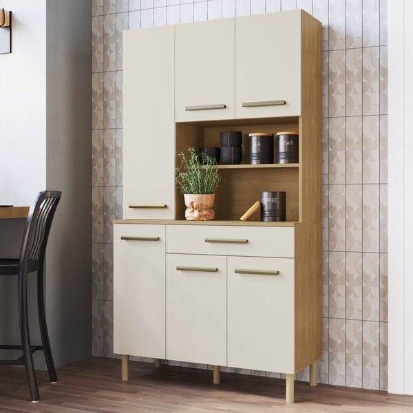 Cozinha Compacta 6 Portas 1 Gaveta Juliana  Freijó/areia