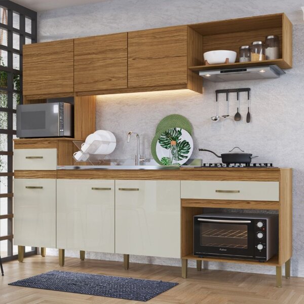 Cozinha Compacta 6 Portas 2 Gavetas 1 Nicho Para Forno Co2624