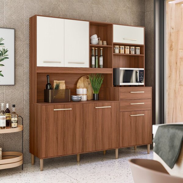 Cozinha Compacta 6 Portas 2 Gavetas Salsa Cristal Avelã/avelã