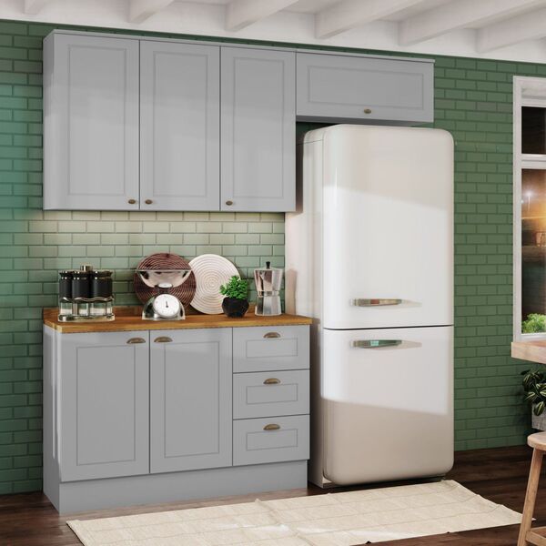 Cozinha Compacta 6 Portas 3 Gavetas Emily Cinza/nature