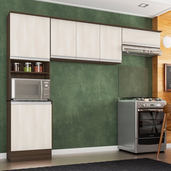 Cozinha Compacta 6 Portas Com Nicho Para Forno Paris  Amêndoa