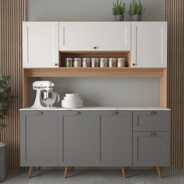 Cozinha Compacta 7 Portas 1 Gaveta Cz1025 Yescasa Amêndoa/tit