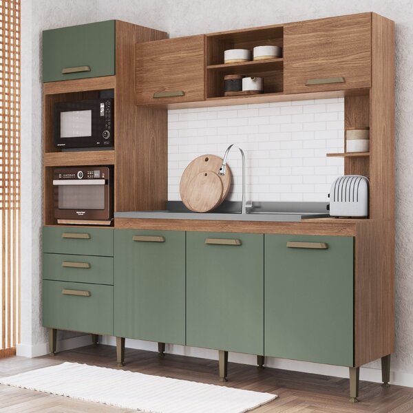 Cozinha Compacta 7 Portas 2 Gavetas 2 Nichos Para Forno Melyn