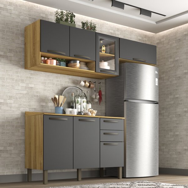 Cozinha Compacta 7 Portas 2 Gavetas Bella Sallêto Móveis Carv