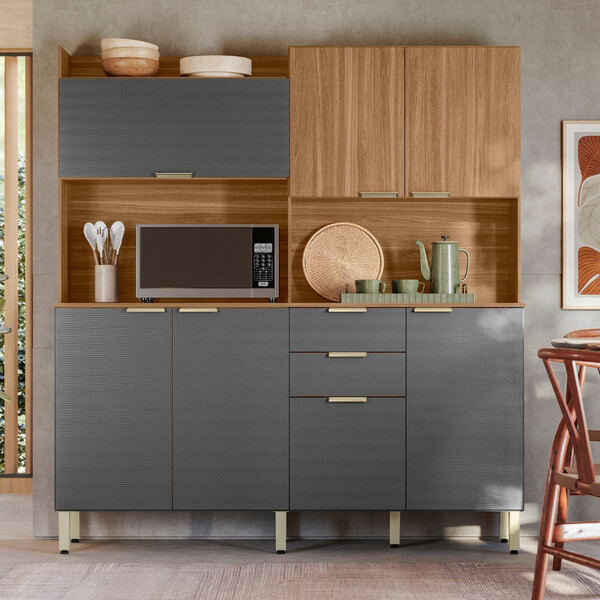 Cozinha Compacta 7 Portas 2 Gavetas Com Tampo Pitaya Demóbile