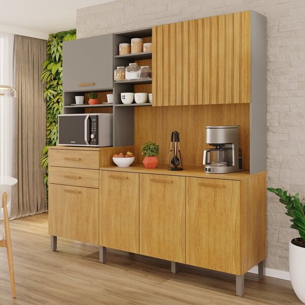 Cozinha Compacta 7 Portas 2 Gavetas Lagos Cinamomo / Cinza Ac