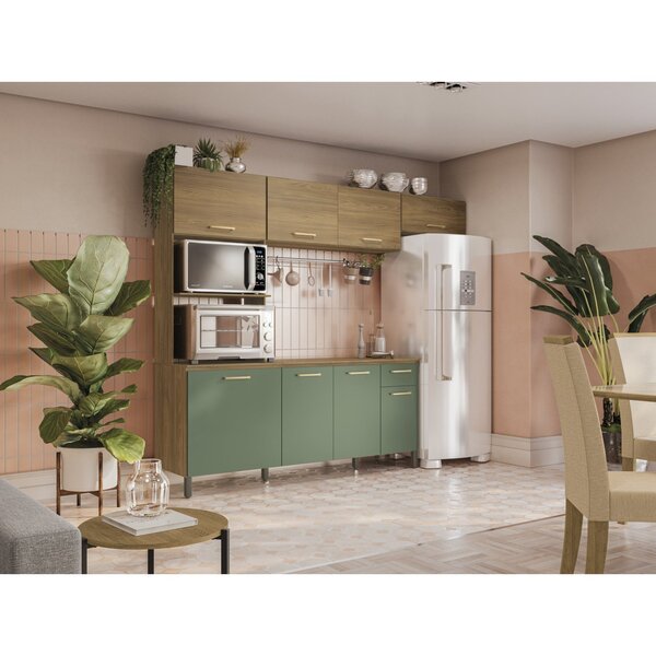 Cozinha Compacta 8 Portas 1 Gaveta Botanic Nogueira/verde Oli