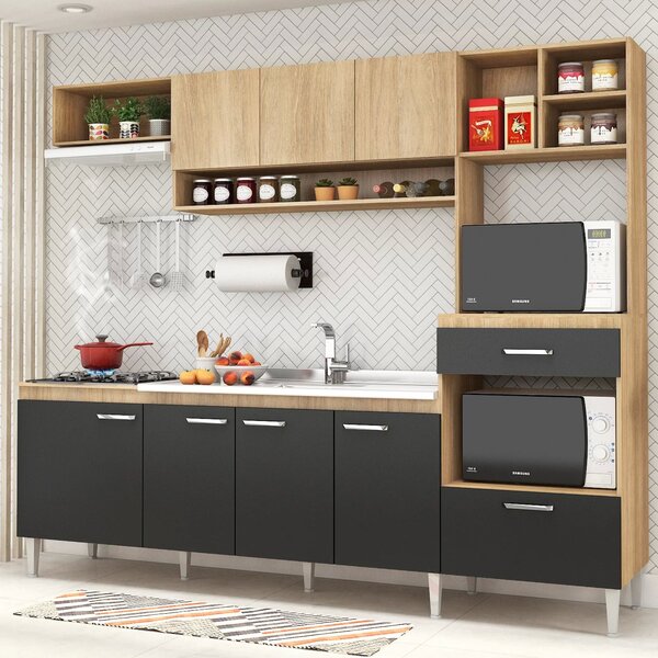 Cozinha Compacta 8 Portas 1 Gaveta Inova Yescasa Carvalho/gra