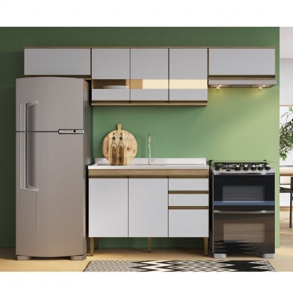 Cozinha Compacta 8 Portas 2 Gavetas 100% Mdf Com Puxadores De