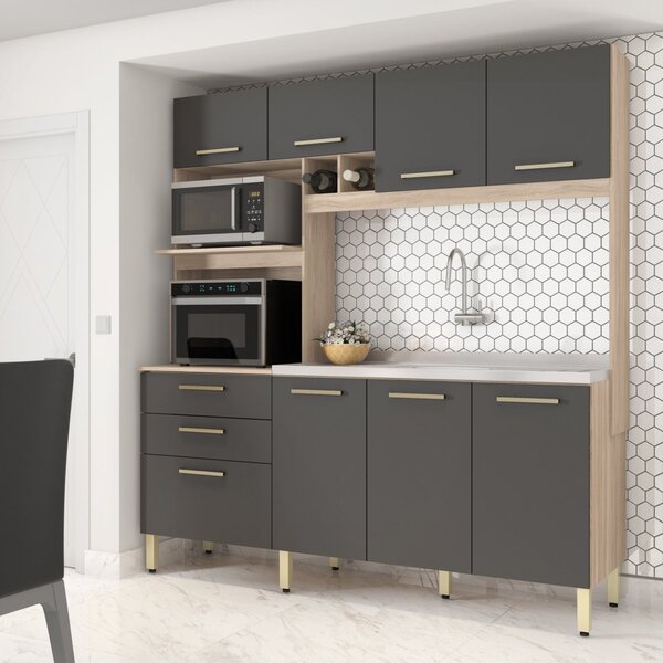 Cozinha Compacta 8 Portas 2 Gavetas 2 Nichos Para Forno Hera