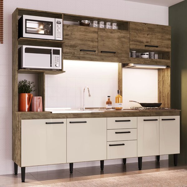 Cozinha Compacta 8 Portas 2 Gavetas 2 Nichos Para Forno Maríl