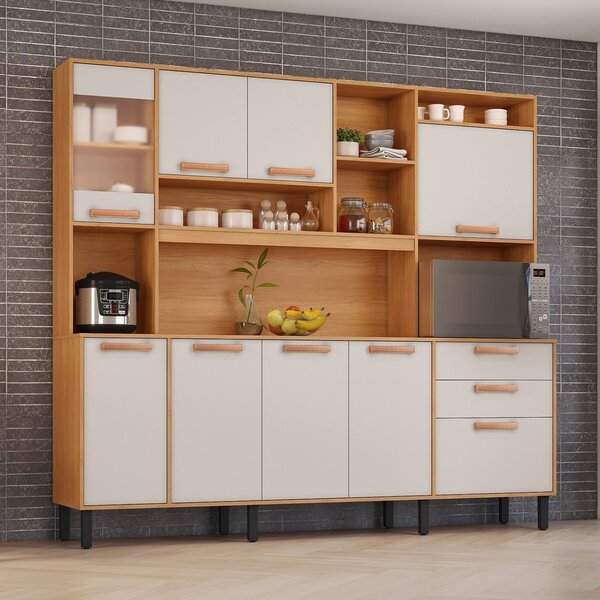 Cozinha Compacta 8 Portas 3 Gavetas 220cm Espaço Para Forno E