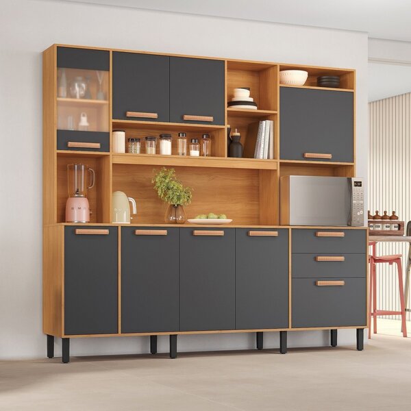 Cozinha Compacta 8 Portas 3 Gavetas 220cm Espaço Para Forno E