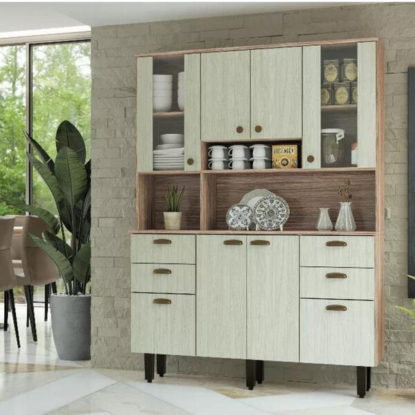 Cozinha Compacta 8 Portas 4 Gavetas Napoles   Noce Escuro/leg