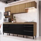 Cozinha Compacta 8 Portas E 2 Gavetas Paola  Mel/preto Brilho