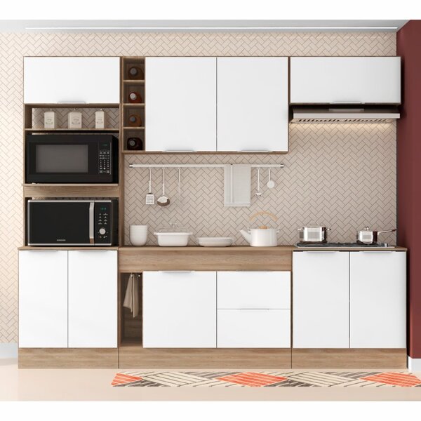 Cozinha Compacta 9 Portas 2 Gavetas Com Balcão Tampo Ferrara