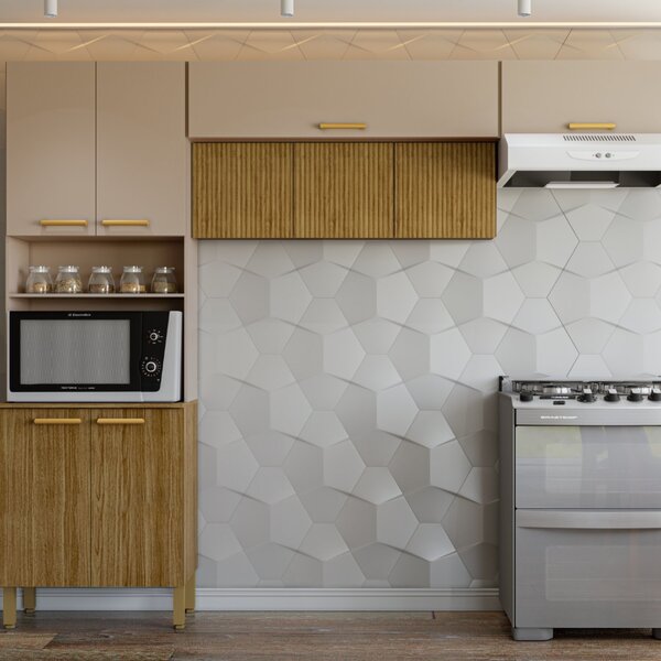 Cozinha Compacta 9 Portas Urbane Freijó/vanilla/ripado Freijó