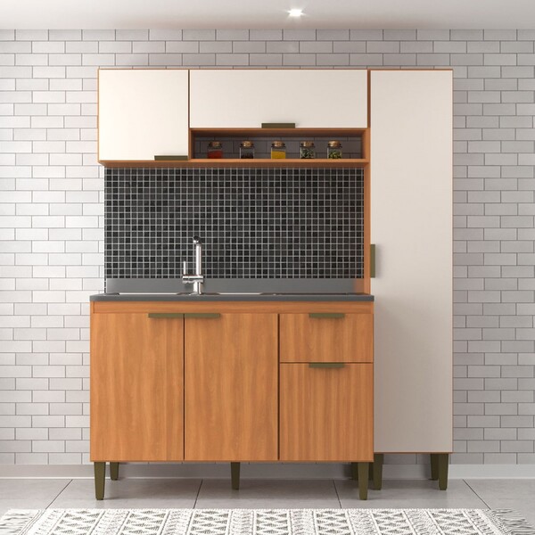 Cozinha Compacta Alana 6 Portas 1 Gaveta Freijó/off White - J