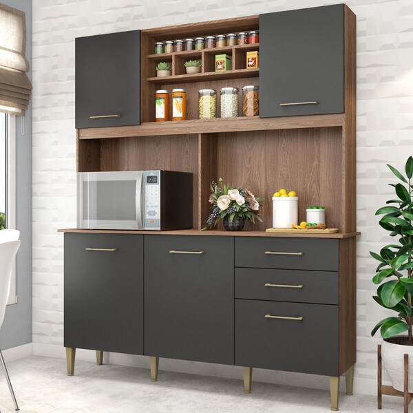 Cozinha Compacta Alice 5 Portas 2 Gavetas Manchester/grafite