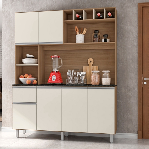 Cozinha Compacta Alice Com 6 Portas 1 Gaveta Cor Carvalho Off