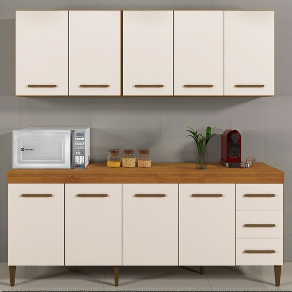 Cozinha Compacta Atenas 9 Portas 3 Gavetas Nature/off White -