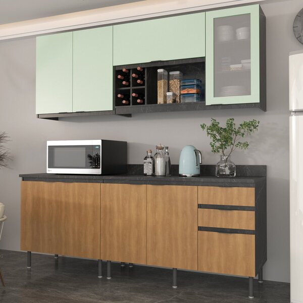 Cozinha Compacta Azaleia 200cm Com Tampo, 4 Peças, 8 Portas E