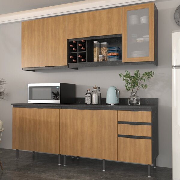 Cozinha Compacta Azaleia 200cm Com Tampo, 4 Peças, 8 Portas E