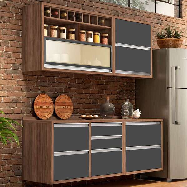 Cozinha Compacta Baronesa 5 Pt 5 Gv Grafite E Marrom