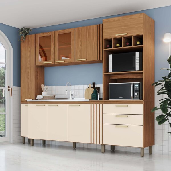 Cozinha Compacta Beatriz 2 Fornos Com Vidro Espresso Móveis N