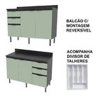Cozinha Compacta Begônia 180cm 3 Peças, 6 Portas E 4 Gavetas