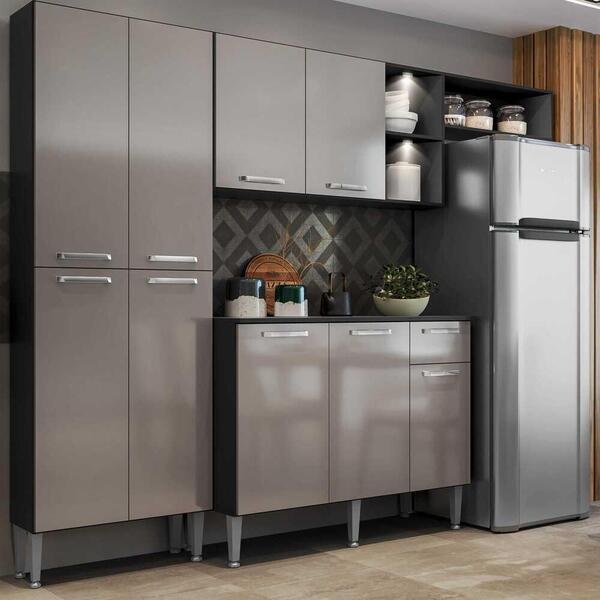 Cozinha Compacta C/ 2 Leds Armário E Balcão Com Tampo Pequim