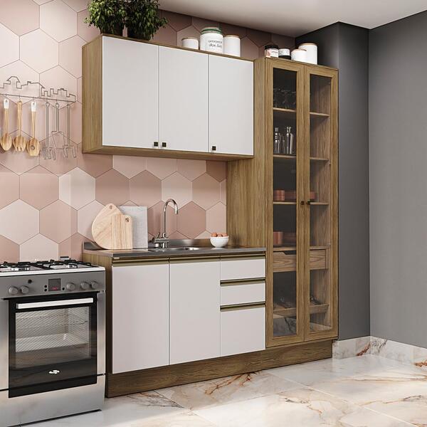Cozinha Compacta Celeste Kappesberg 100% Mdf Nogueira/branco