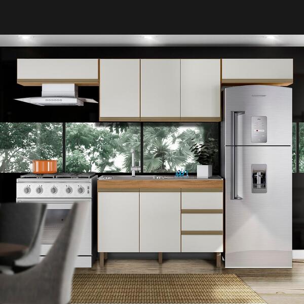 Cozinha Compacta Com 2 Armários Aéreos Nature Off White Gabri