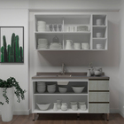 Cozinha Compacta com Gabinete e Armário Superior Basculante Duplo 150cm Legno Crema Spring