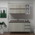 Cozinha Compacta com Gabinete e Armário Superior Basculante Duplo 150cm Legno Crema Spring