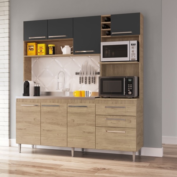 Cozinha Compacta Com Armário E Balcão Blume Casamia - Carvalh