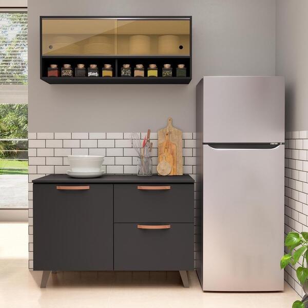 Cozinha Compacta Com Armário E Balcão Preto