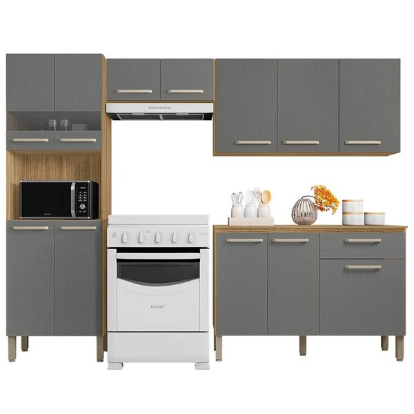 Cozinha Compacta Com Balcão 251cm Louis Z06 Freijó/gris - Mpo