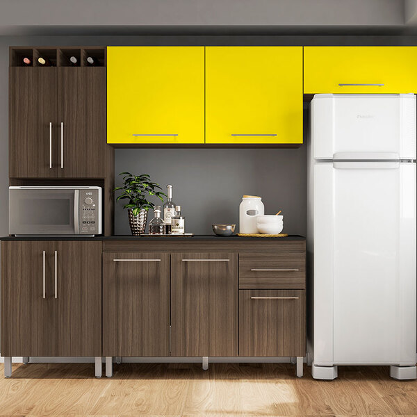 Cozinha Compacta Com Balcão Elisa 10 Portas Amêndoa/amarelo -
