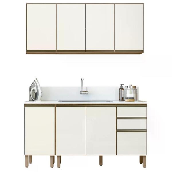 Cozinha Compacta Com Balcao Para Pia 160cm 4 Peças Mdf Kali N