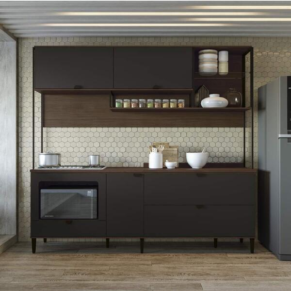Cozinha Compacta Com Balcão Pop Kappesberg - Jacarandá/preto