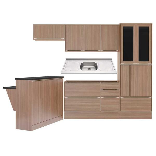 Cozinha Compacta Com Pia Inox, Bancada E Rodapé 8 Peças Caláb